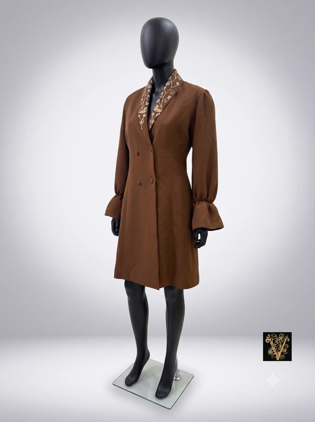 Chocolate Brown Embroidered Trench Dress view 2