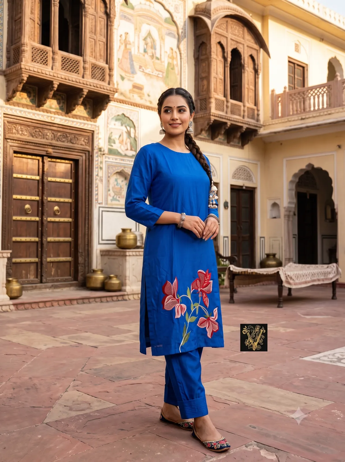 Royal Blue Floral Floral-Embroidered Suit view 2