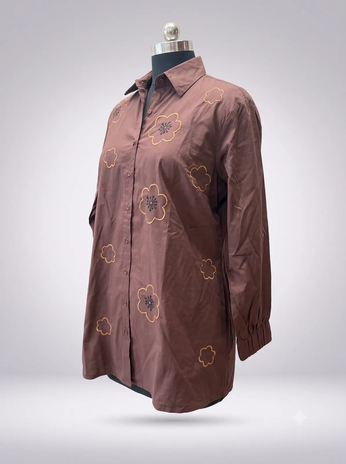 Chocolate Brown Floral Appliqué Shirt view 2