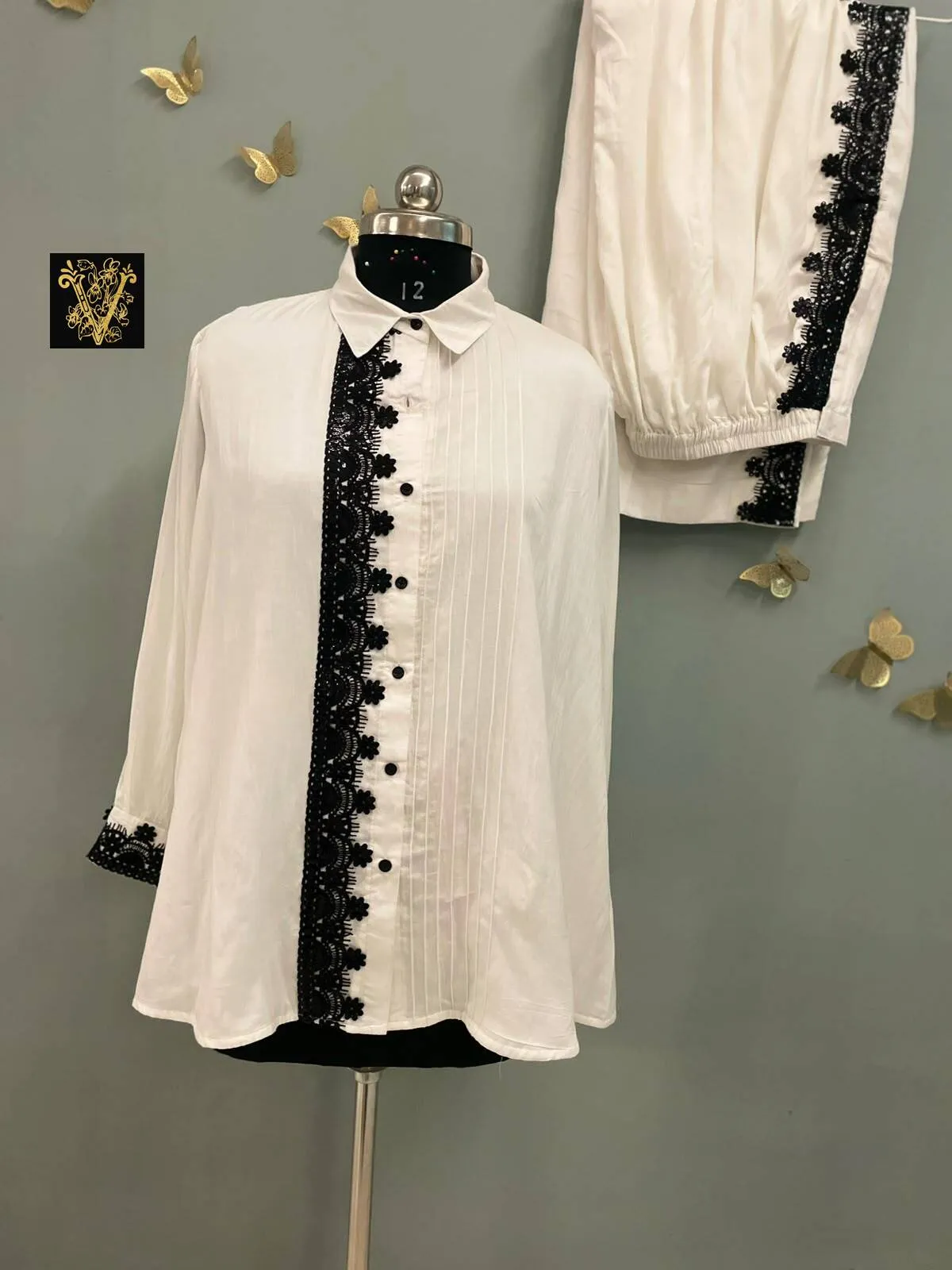 Ivory & Onyx Lace Pintuck Set — VStitch Co-ord Set, VStitch by Anjali Nanda
