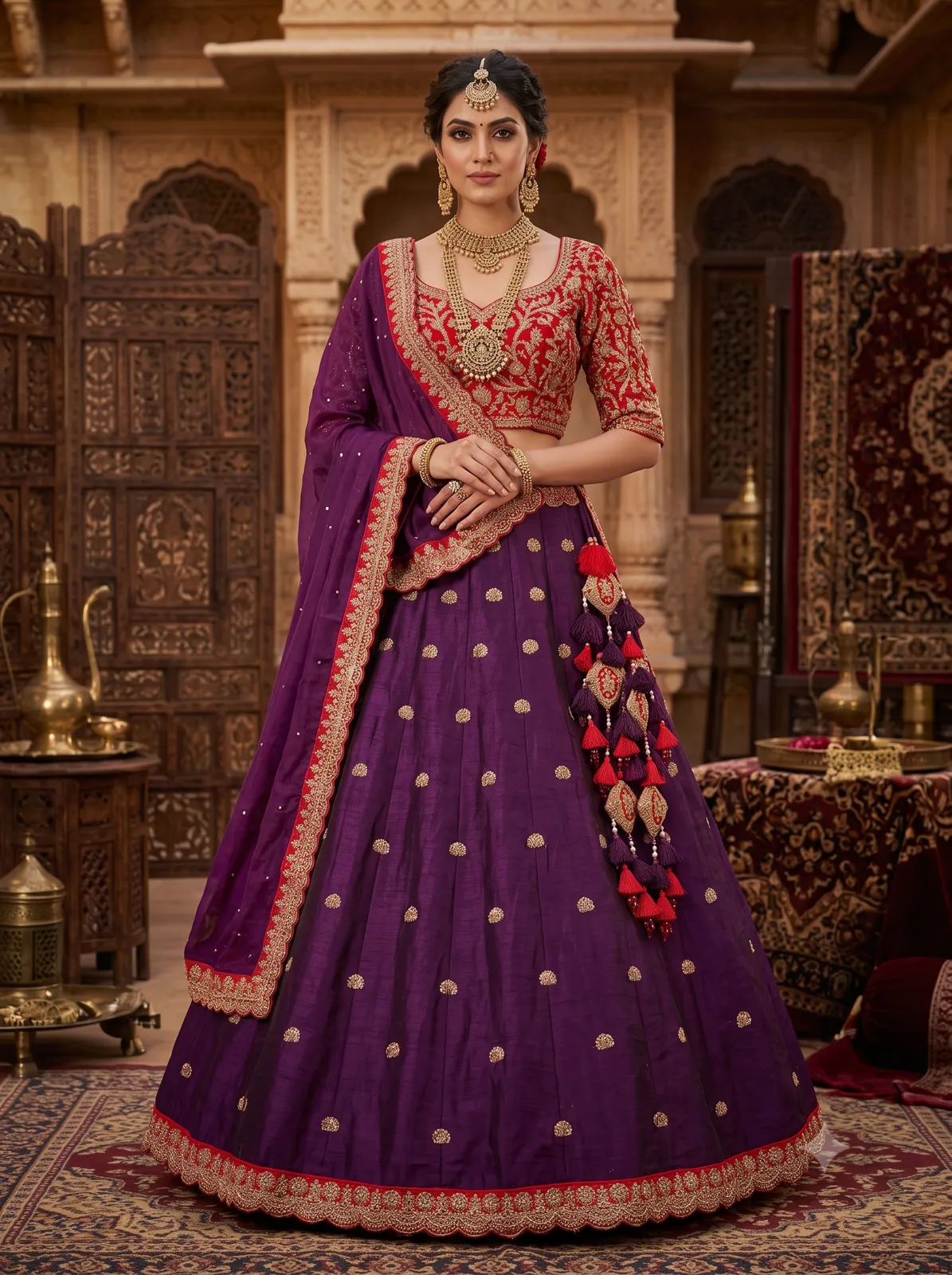 Royal Purple and Crimson Embroidered Lehenga Set — VStitch Lehnga, VStitch by Anjali Nanda