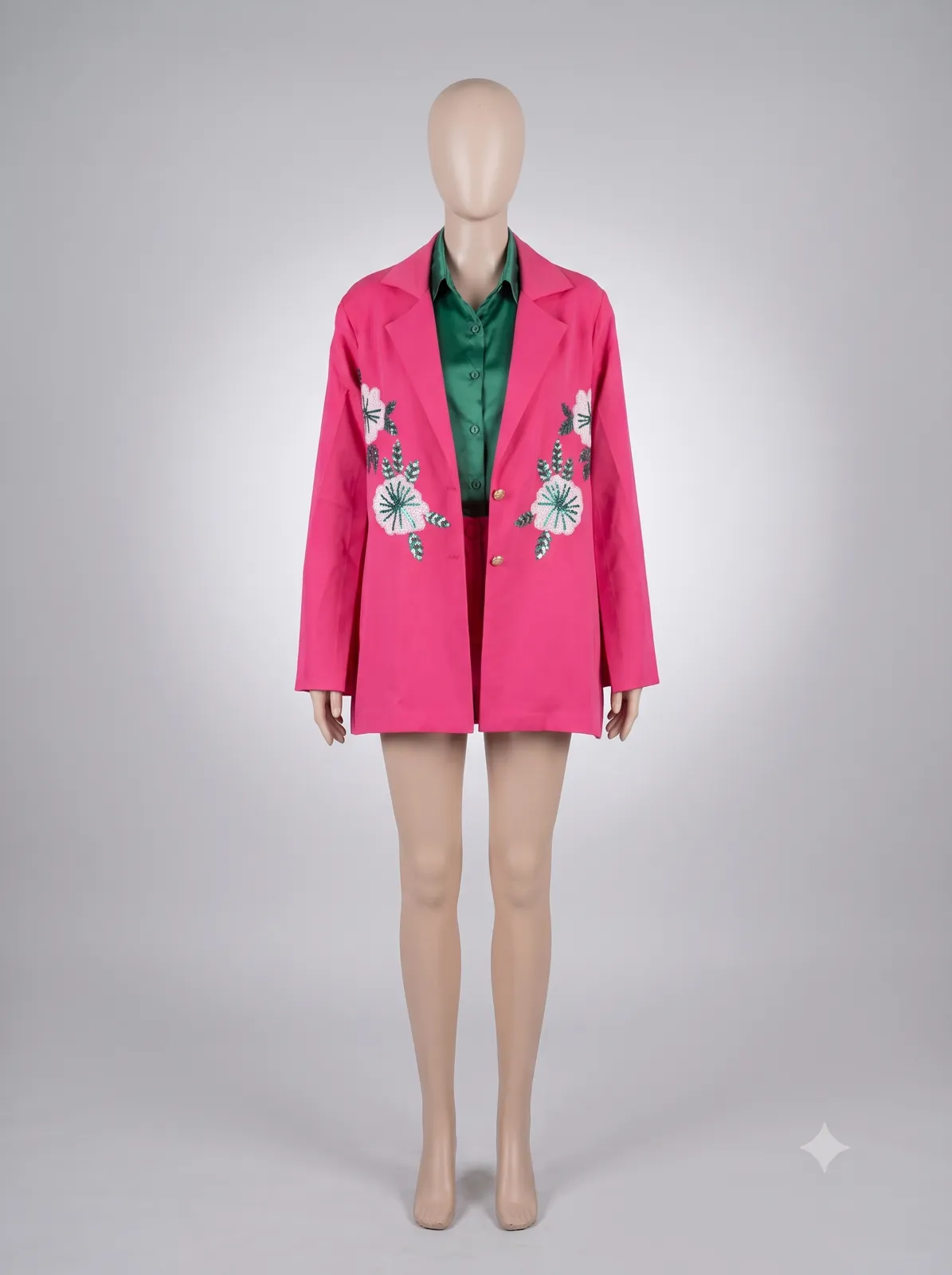 Hot Pink Floral Sequined Blazer Dress view 3