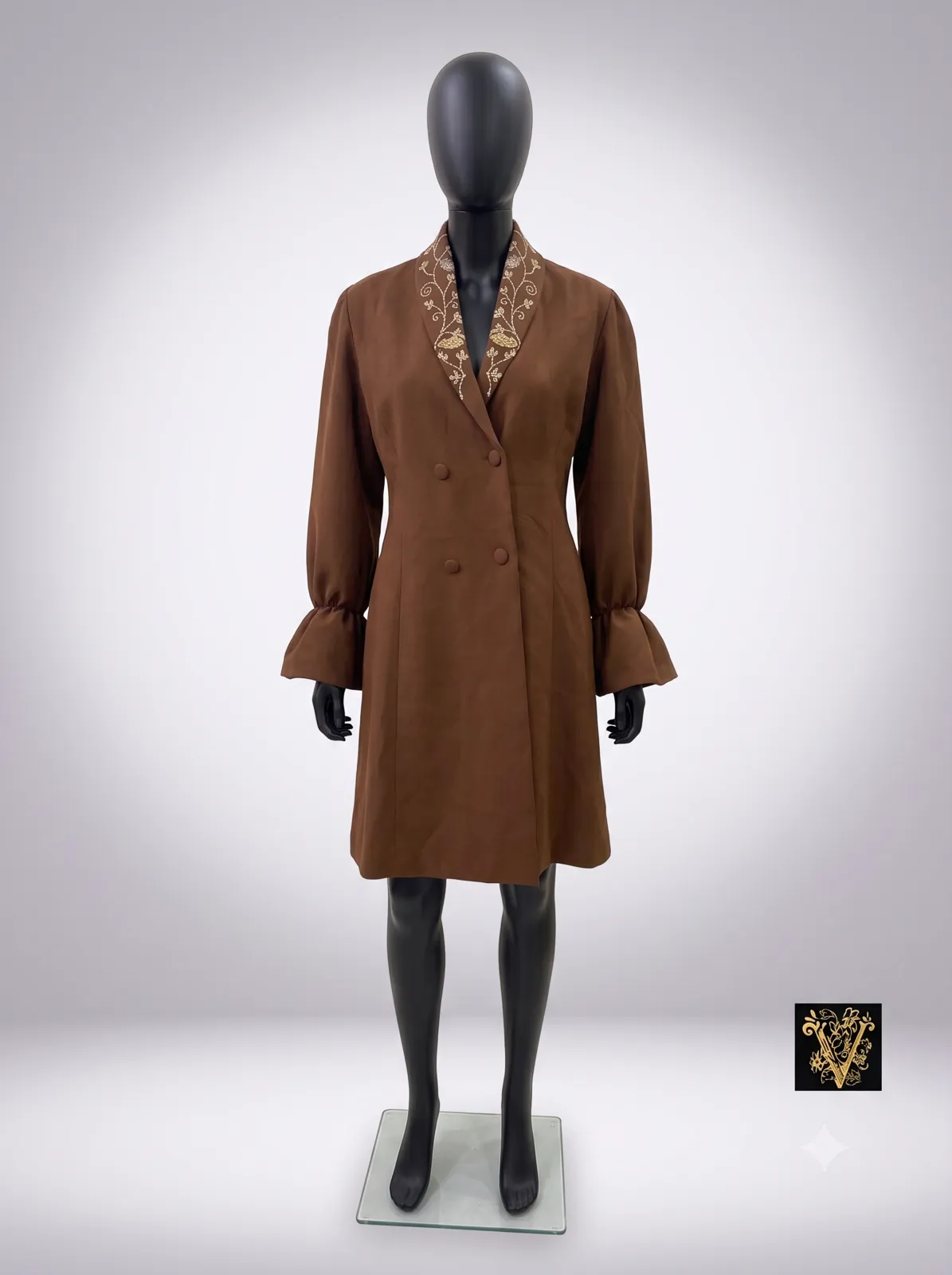 Chocolate Brown Embroidered Trench Dress — VStitch Capes, VStitch by Anjali Nanda