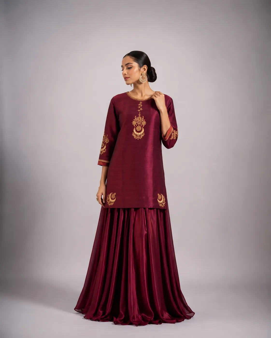 Mahira Burgundy Royal Sharara Set — Vstitch Suits, VStitch by Anjali Nanda
