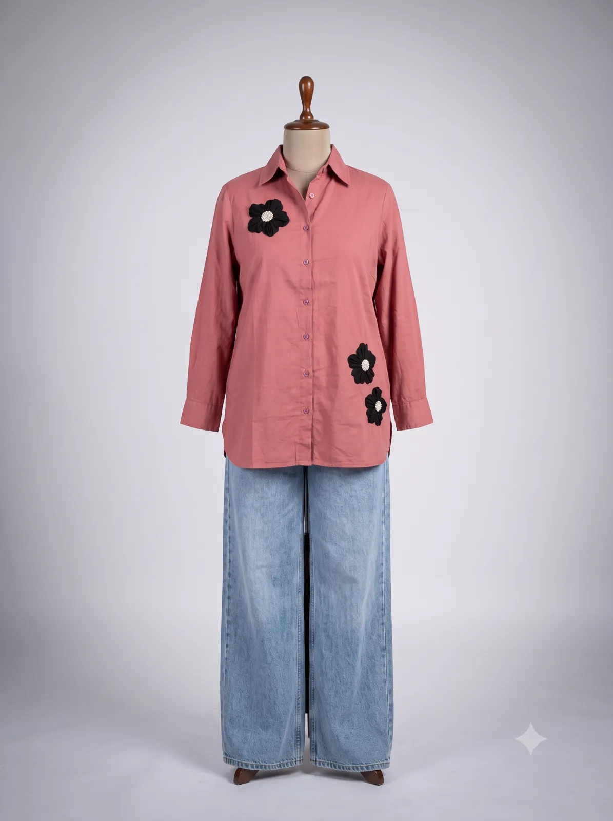 Dusty Pink Floral Appliqué Shirt — Vstitch Shirts, VStitch by Anjali Nanda