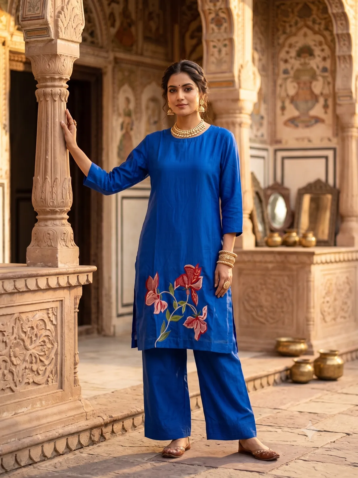 Royal Blue Floral Floral-Embroidered Suit — Vstitch Suits, VStitch by Anjali Nanda
