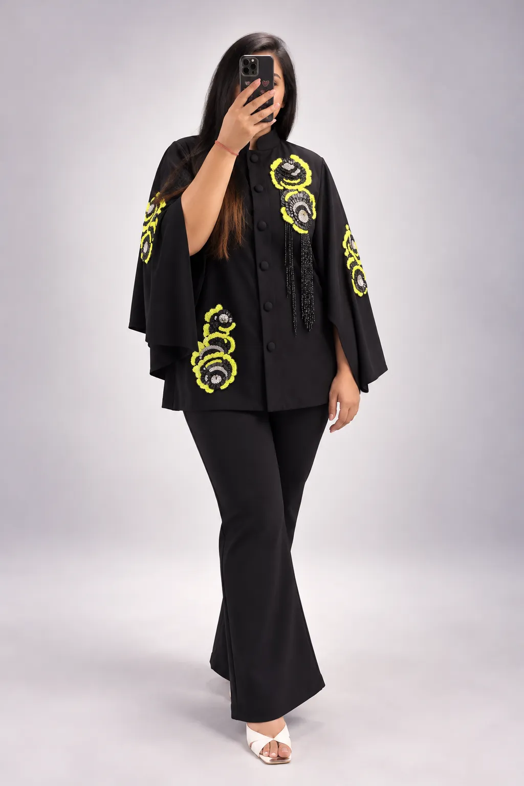 Midnight Bloom Hand-Embroidered Cape view 2