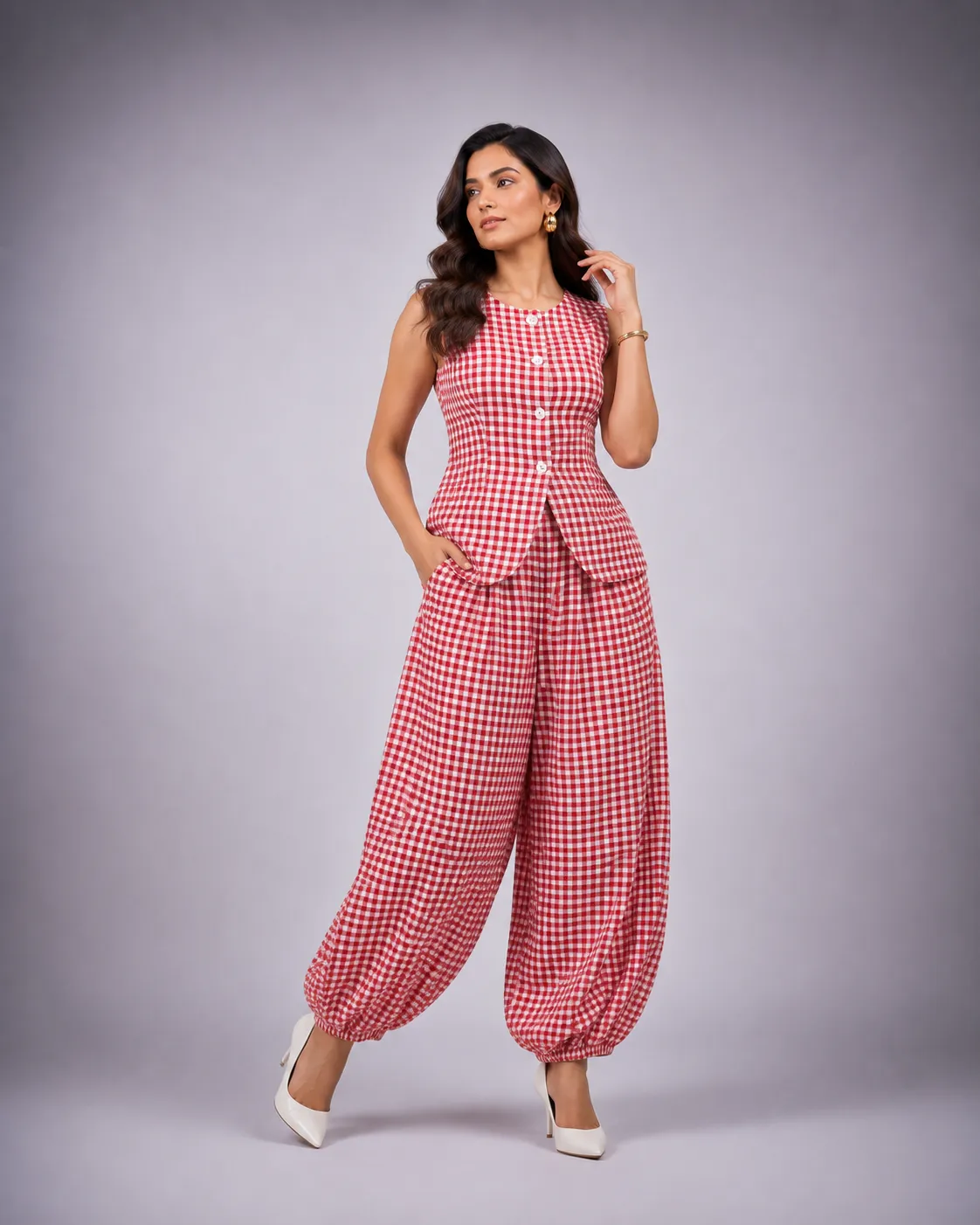 Scarlet Gingham Luxe Balloon Co-Ord Set view 2