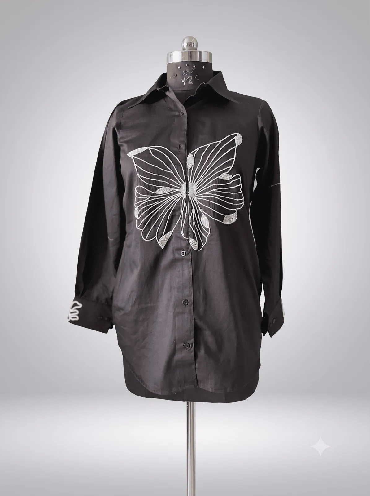 Black Butterfly Beaded Shirt — Vstitch Shirts, VStitch by Anjali Nanda