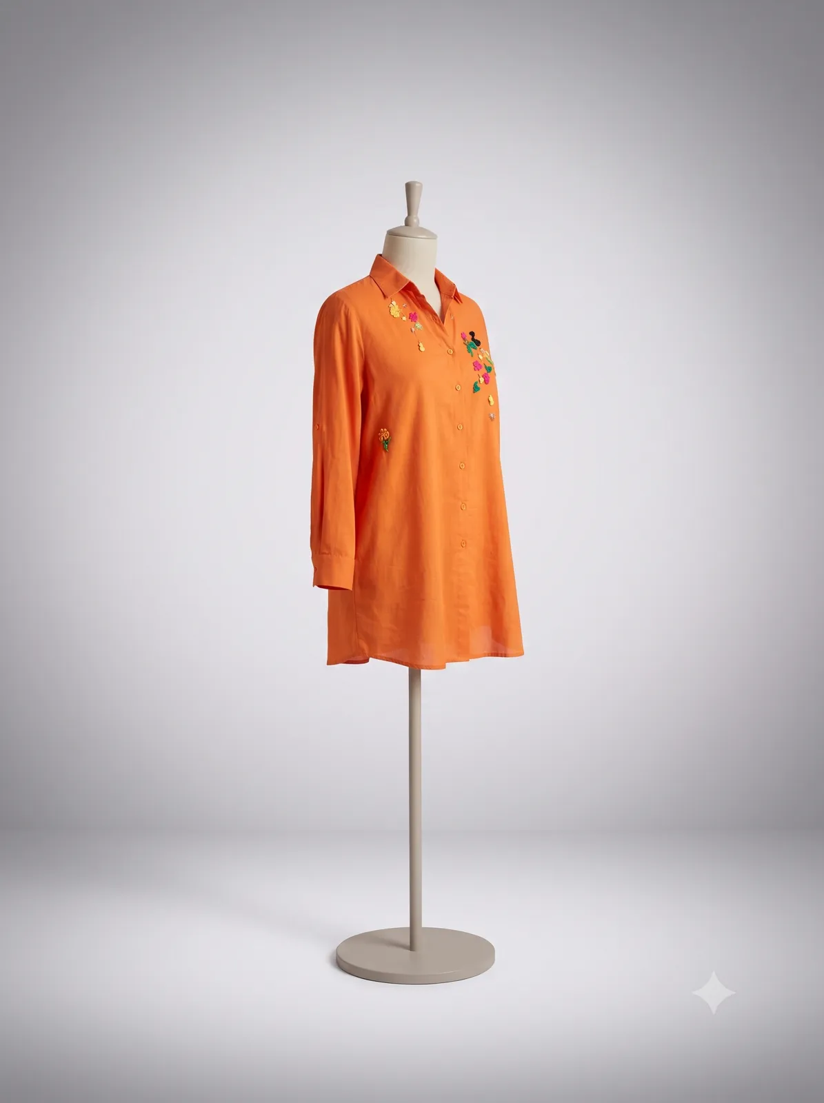 Vibrant Orange Embellished Collar Shirt view 2