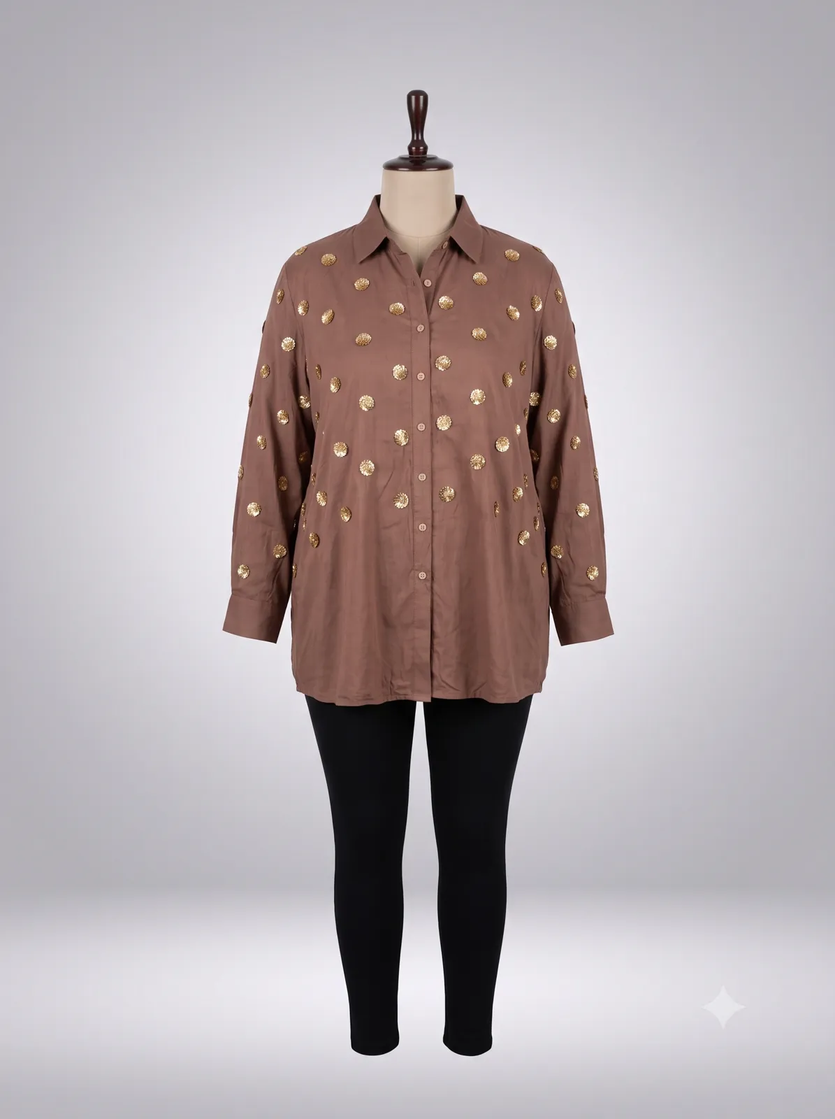 Mocha Brown Gold Polka Dot Sequined Shirt — Vstitch Shirts, VStitch by Anjali Nanda