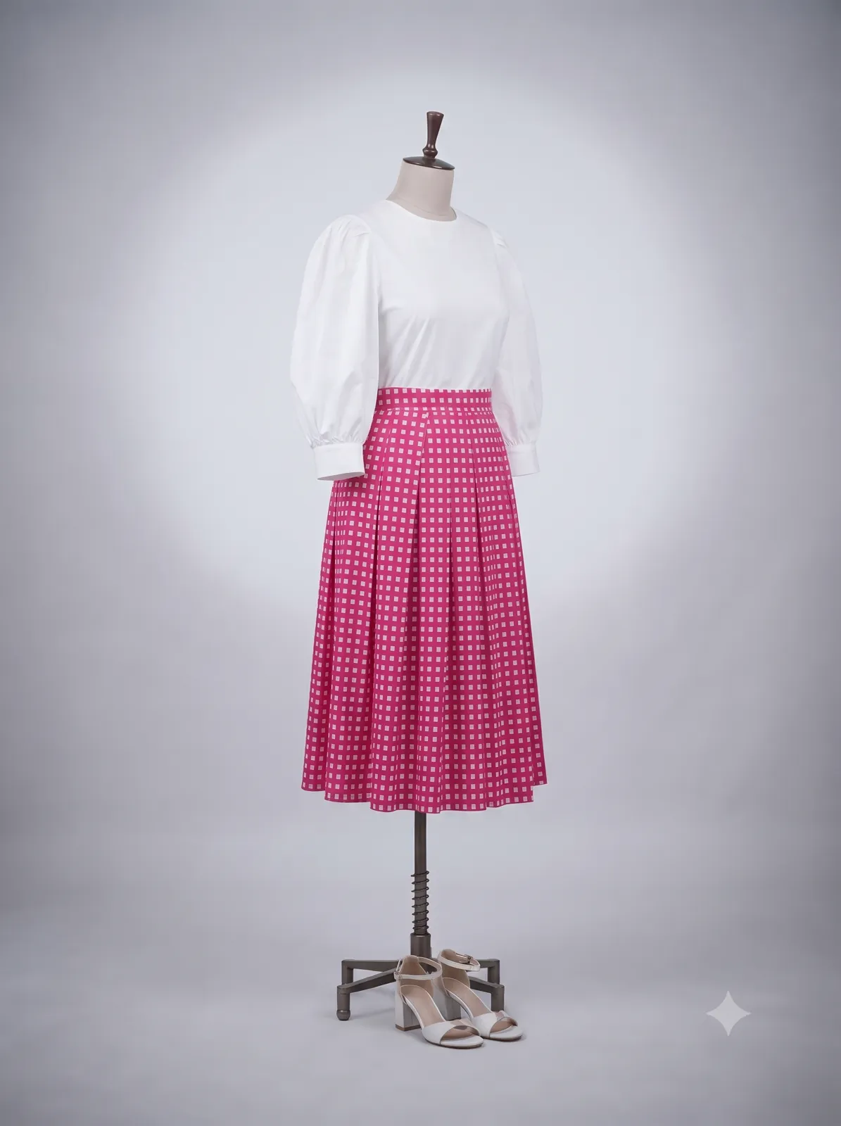 The Magenta Gingham Puff-Sleeve Skirt Set view 2