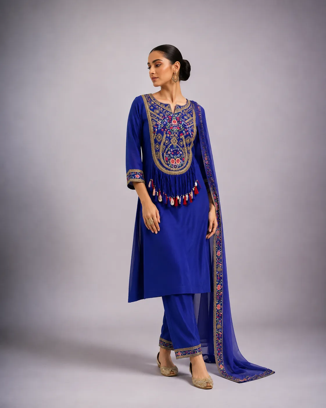 Noor-e-Neel Royal Blue Embroidered Suit Set — Vstitch Suits, VStitch by Anjali Nanda