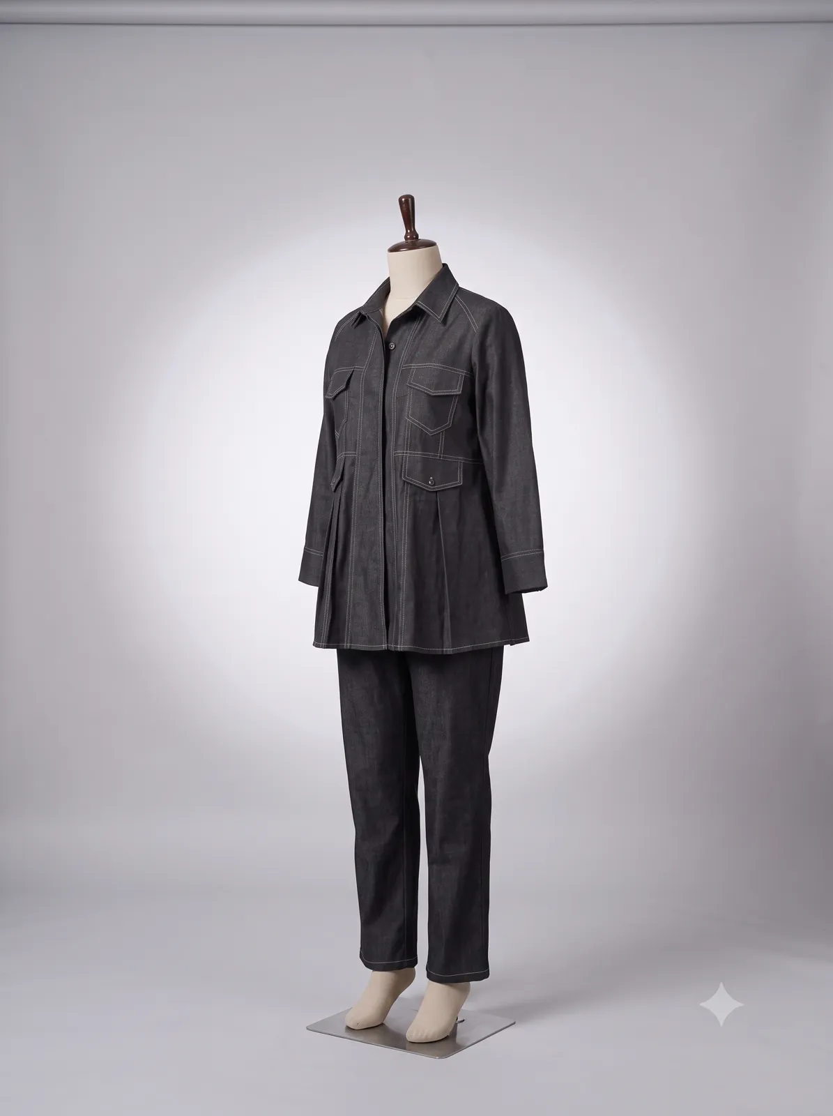 Dark Denim Pleated Utility Shirt view 2