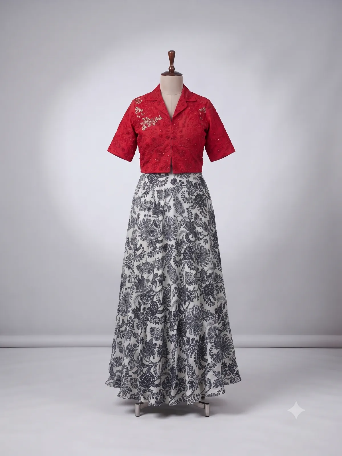 The Crimson & Printed Floral Skirt Set — VStitch Co-ord Skirt Set, VStitch by Anjali Nanda