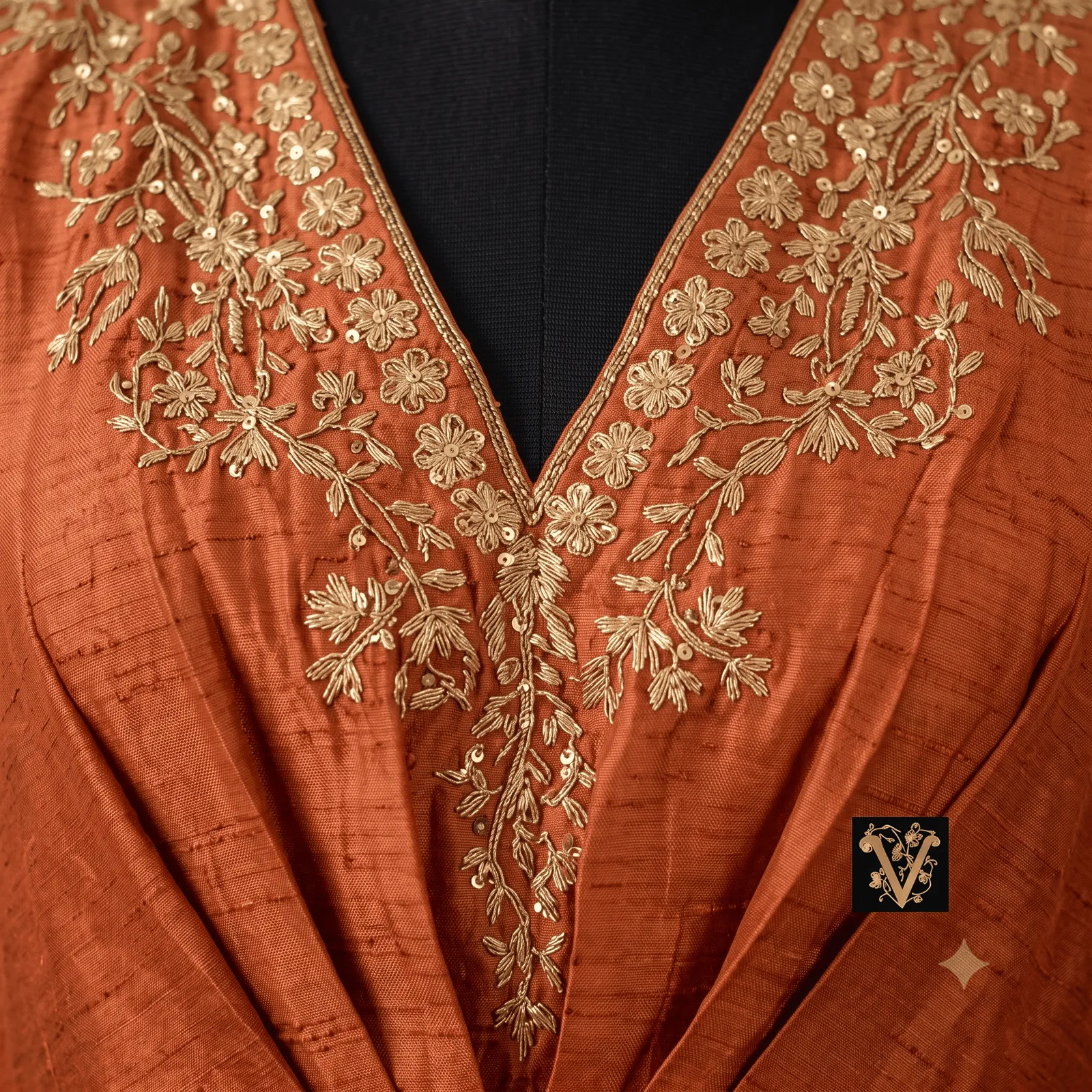 Rust Orange Embroidered Kaftan view 4