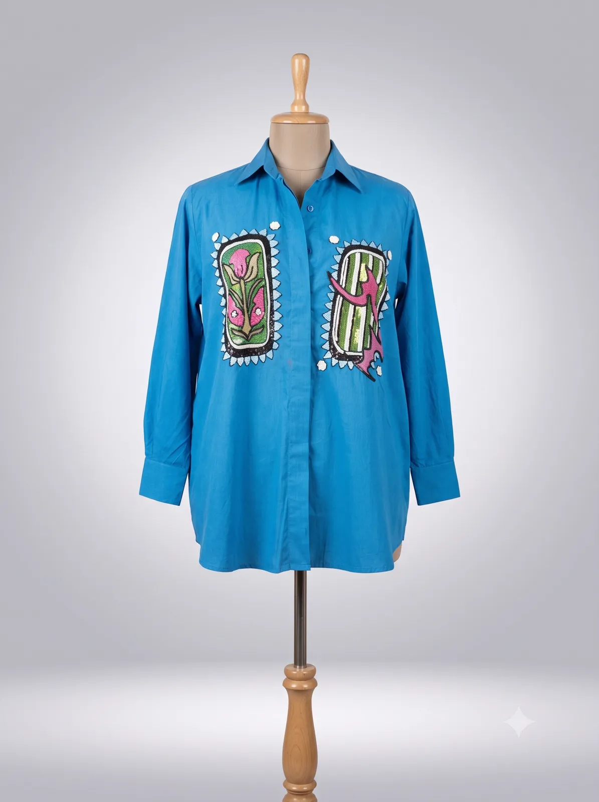 Cerulean Blue Graphic Embroidered Shirt — Vstitch Shirts, VStitch by Anjali Nanda
