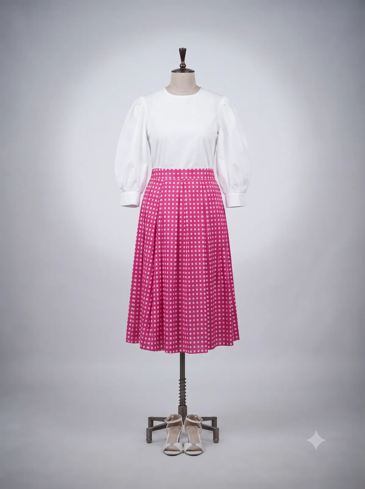 The Magenta Gingham Puff-Sleeve Skirt Set — VStitch Co-ord Skirt Set, VStitch by Anjali Nanda