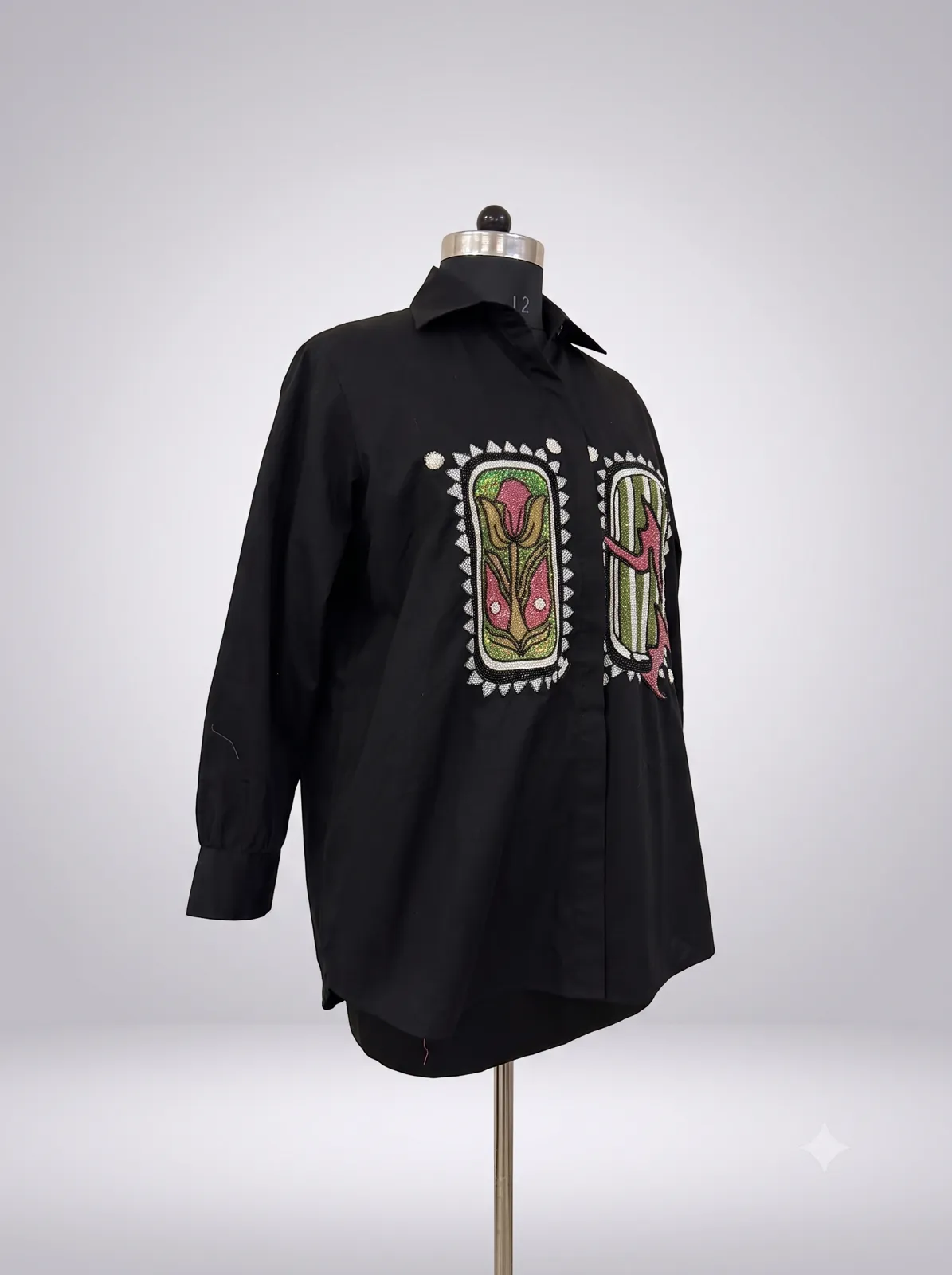 Black Graphic Embroidered Button-Down Shirt view 2