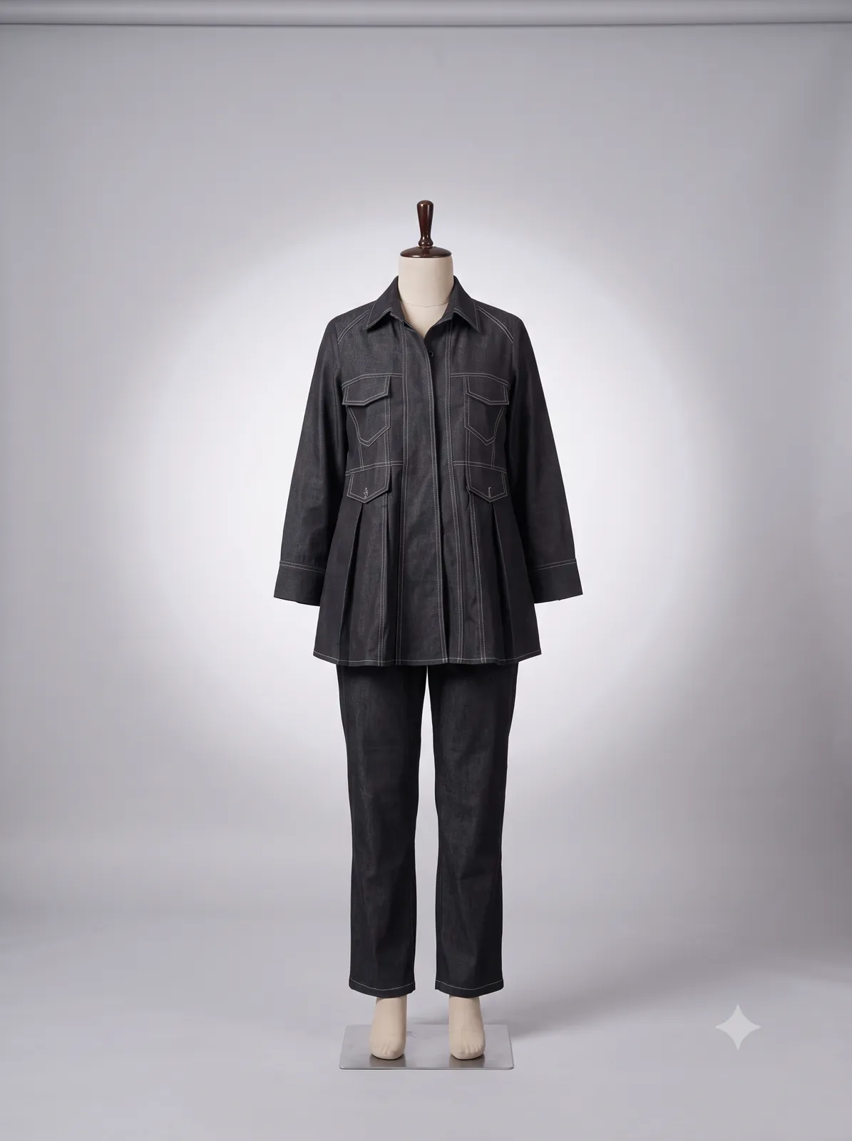 Dark Denim Pleated Utility Shirt — Vstitch Shirts, VStitch by Anjali Nanda