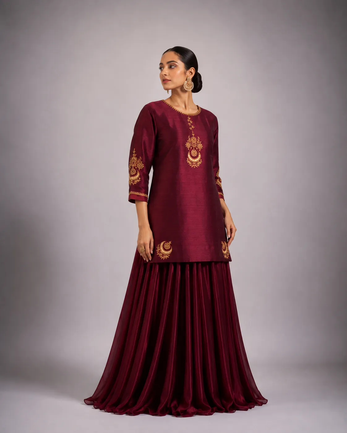 Mahira Burgundy Royal Sharara Set view 2