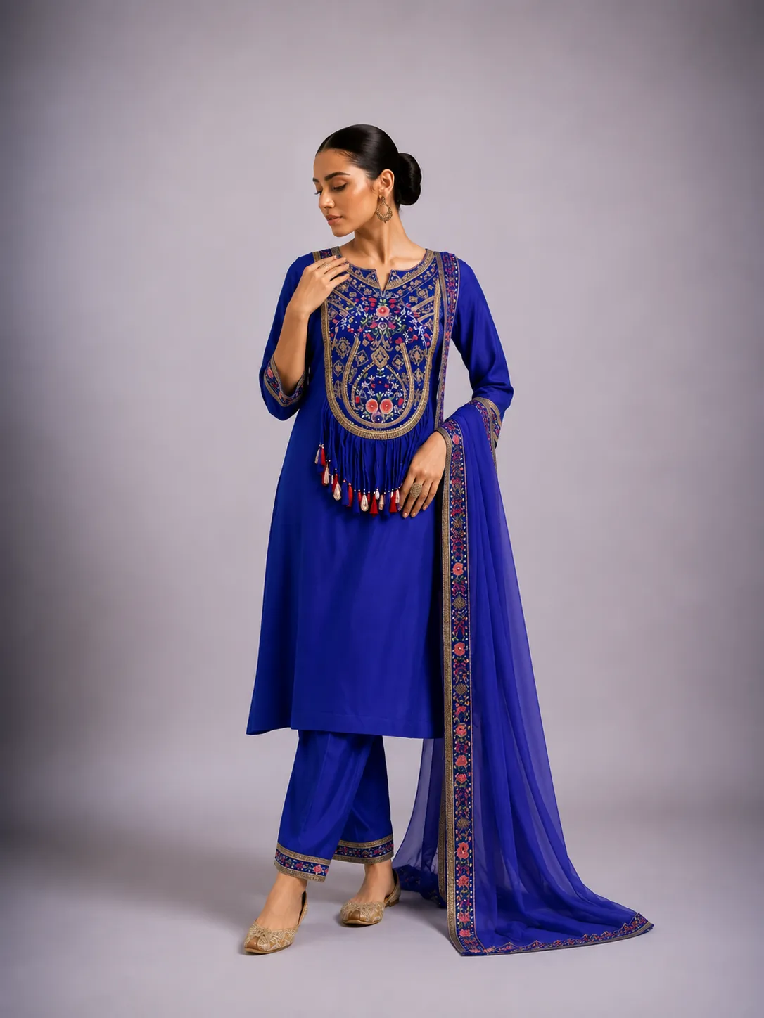 Noor-e-Neel Royal Blue Embroidered Suit Set view 2