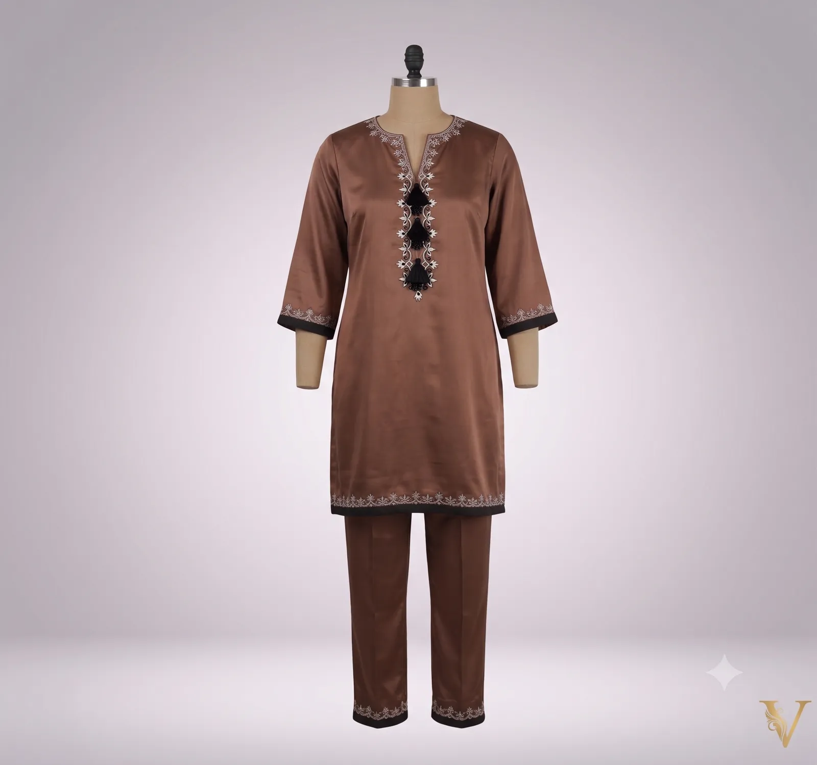 Mocha Satin Tassel Tunic Set — VStitch Co-ord Set, VStitch by Anjali Nanda