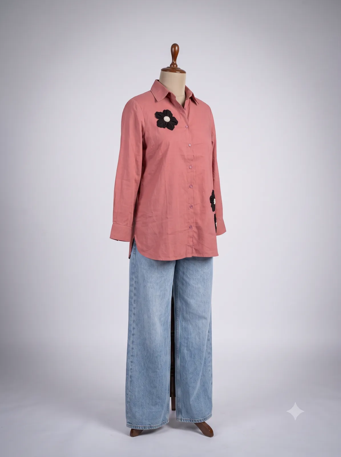 Dusty Pink Floral Appliqué Shirt view 2