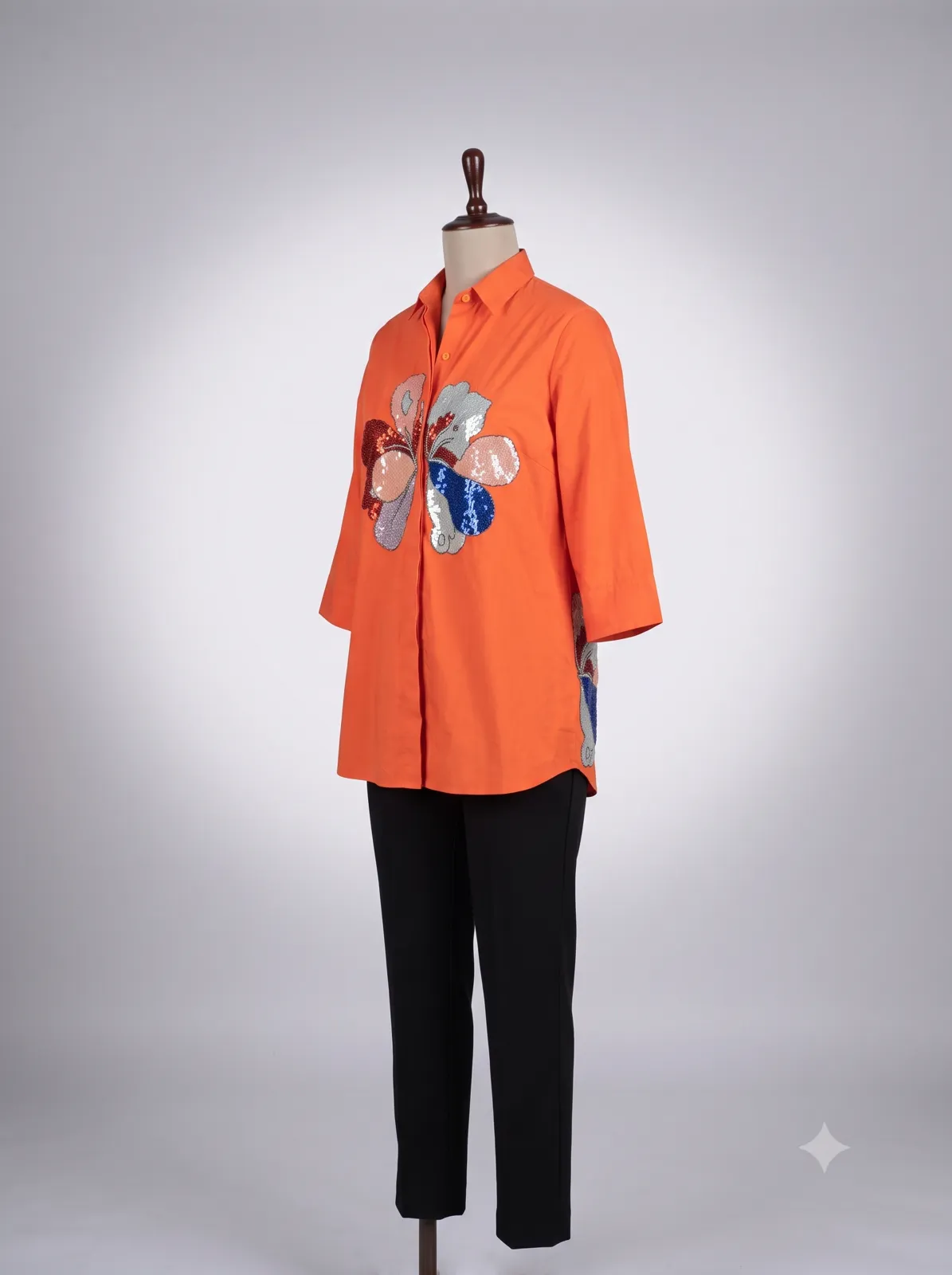 Tangerine Sequined Abstract Floral Shirt view 3