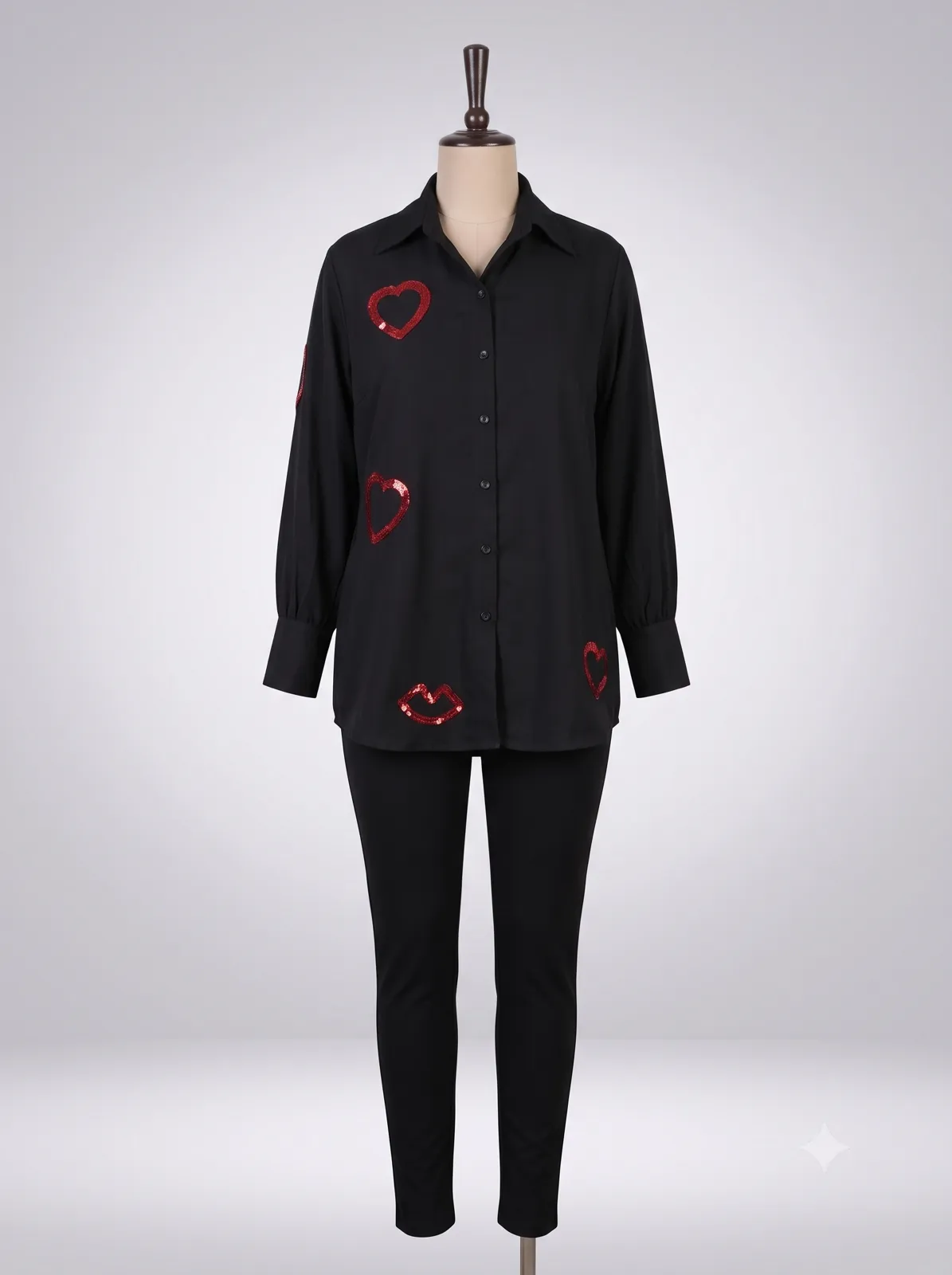 Black Sequin Heart & Lip Shirt view 2