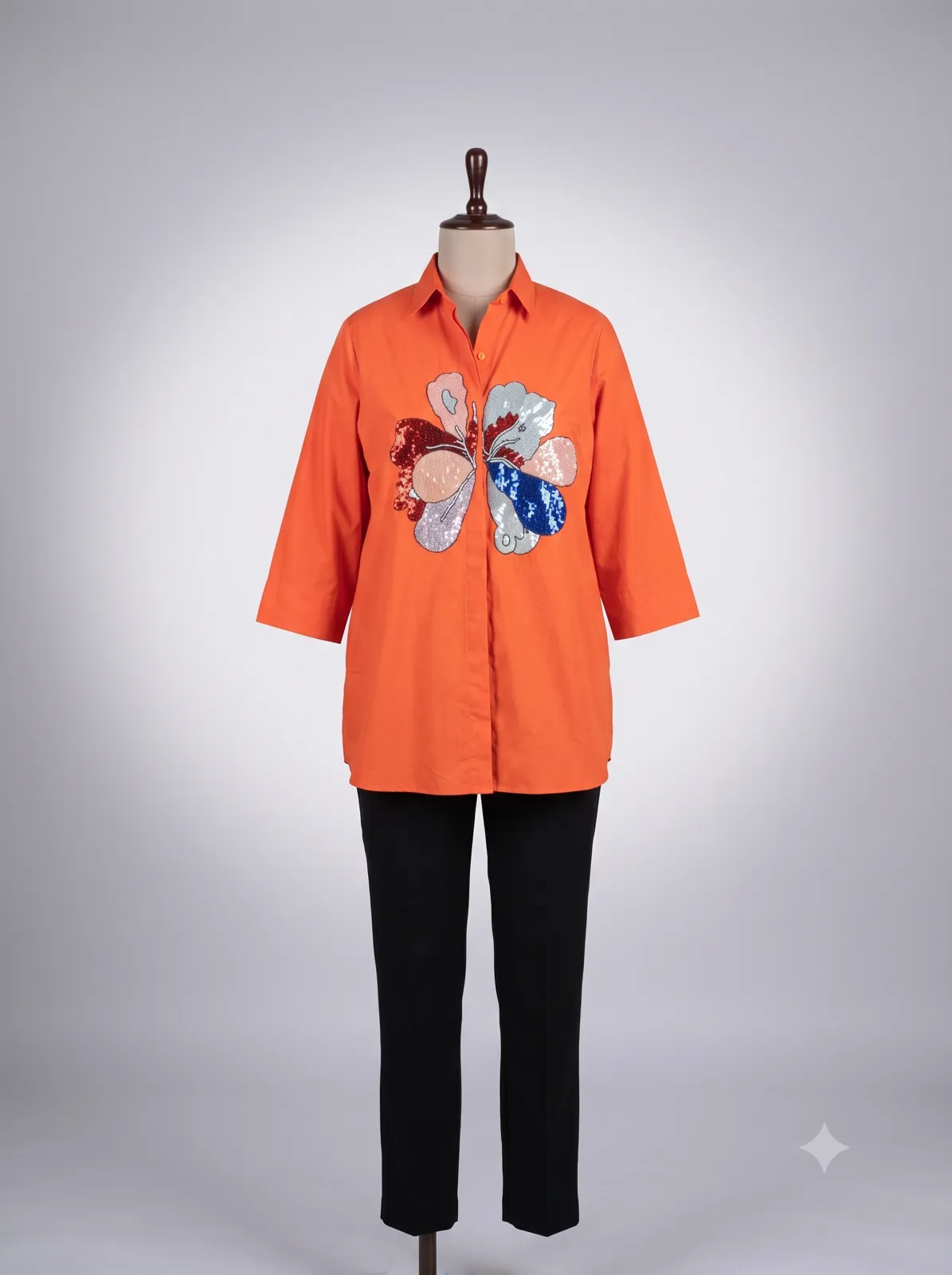 Tangerine Sequined Abstract Floral Shirt view 2