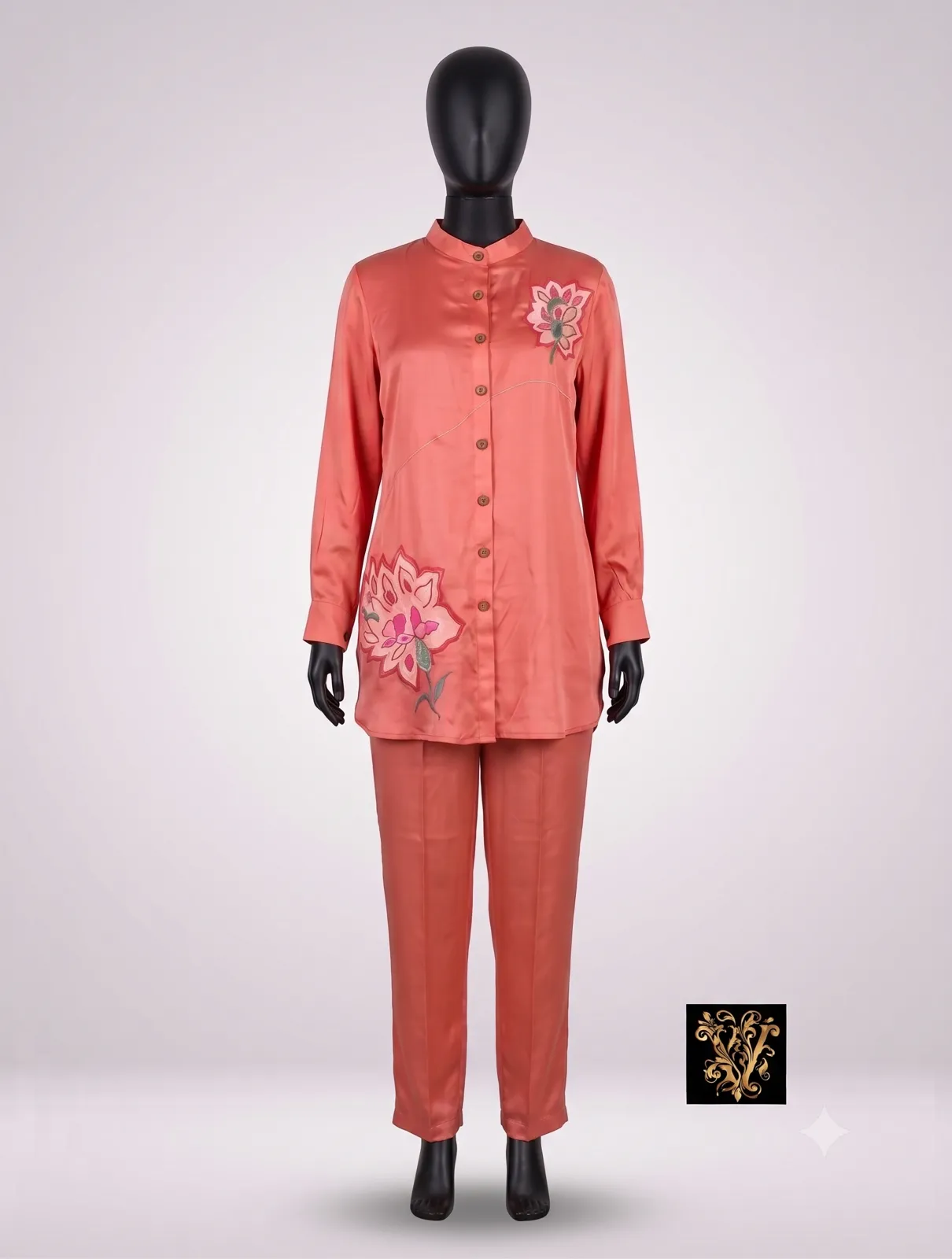 The Coral Blossom Silk Co-Ord Set — VStitch Co-ord Set, VStitch by Anjali Nanda