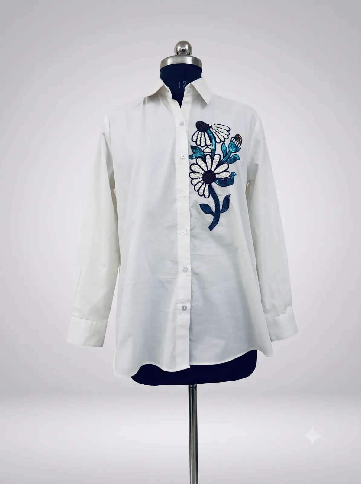 Off-White Floral Sequined Shirt — Vstitch Shirts, VStitch by Anjali Nanda