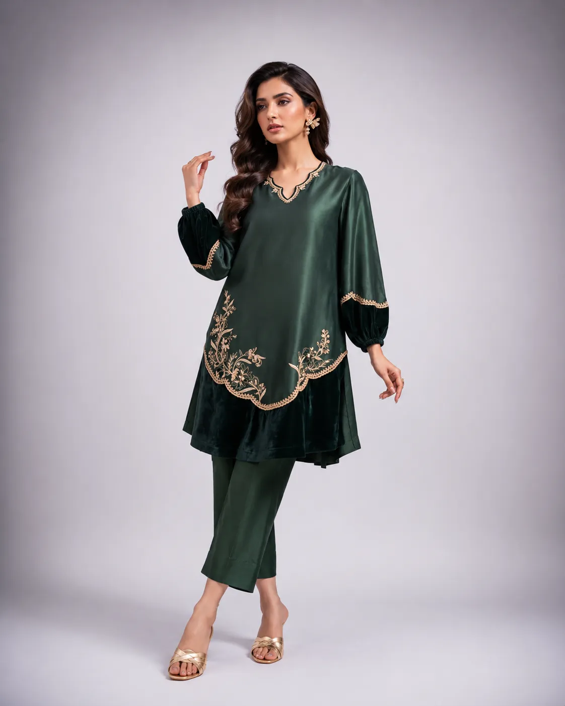 Emerald Royale Embroidered Velvet Co-Ord Set — VStitch Co-ord Set, VStitch by Anjali Nanda