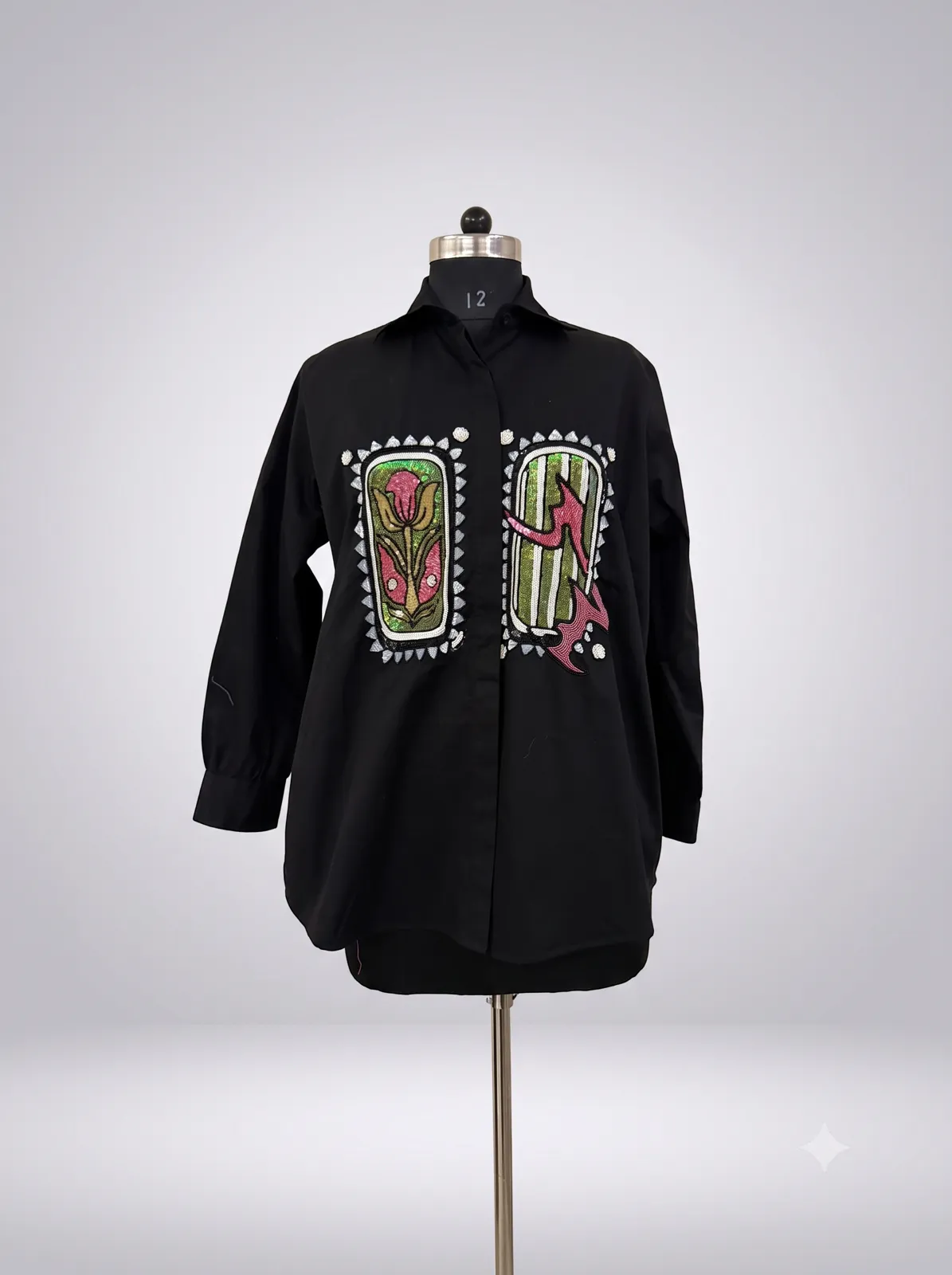 Black Graphic Embroidered Button-Down Shirt — Vstitch Shirts, VStitch by Anjali Nanda