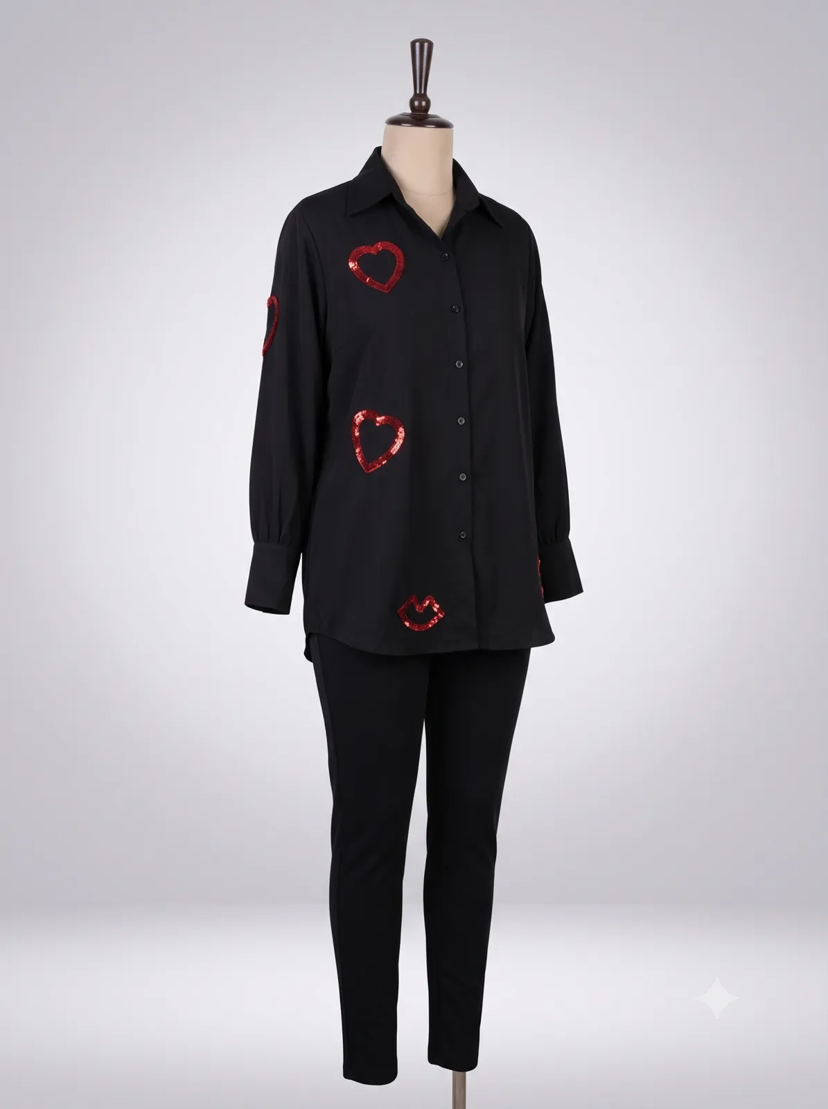 Black Sequin Heart & Lip Shirt — Vstitch Shirts, VStitch by Anjali Nanda